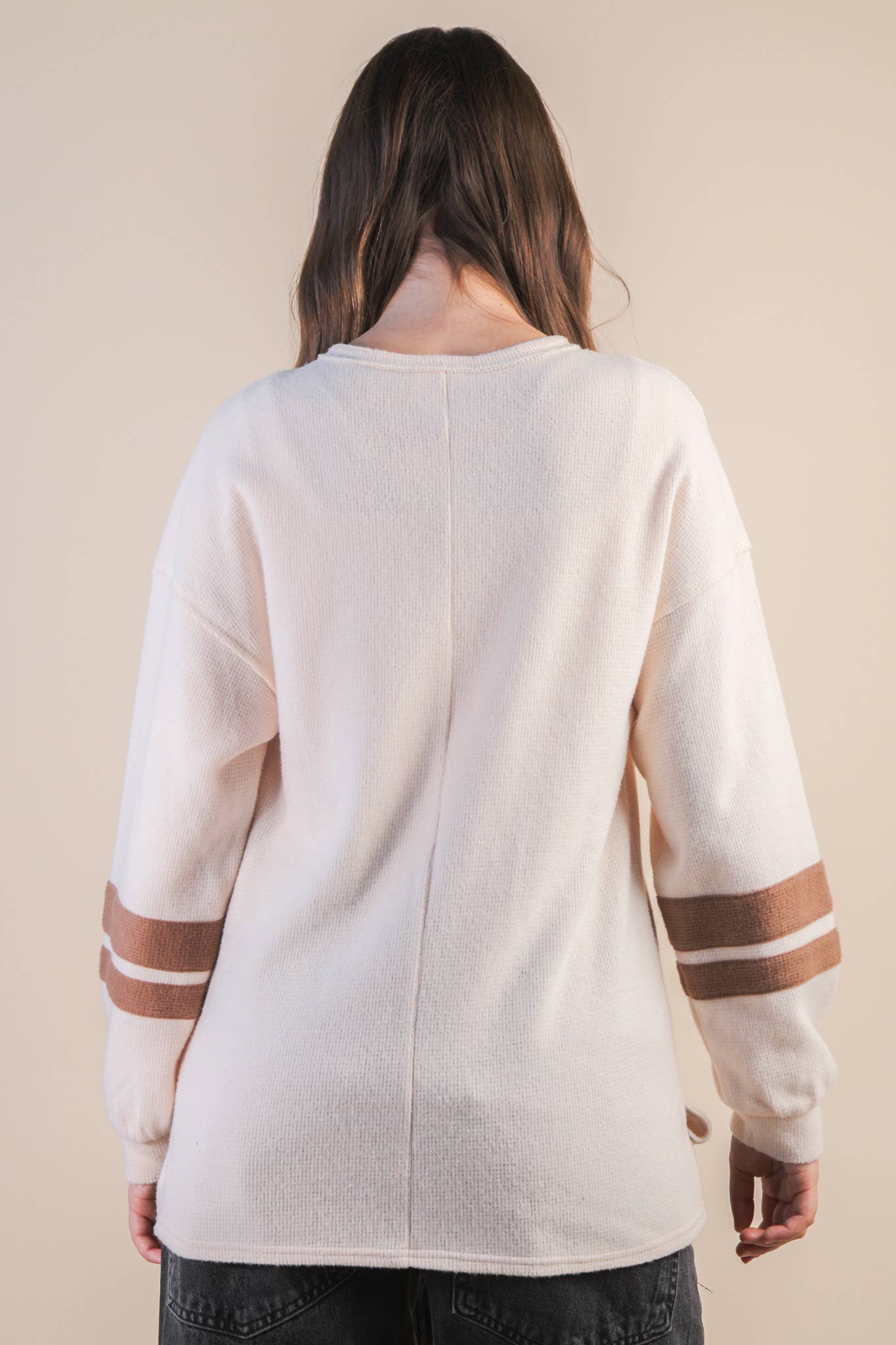 Oversized Cream & Mocha #17 Graphic Casual Knit Top