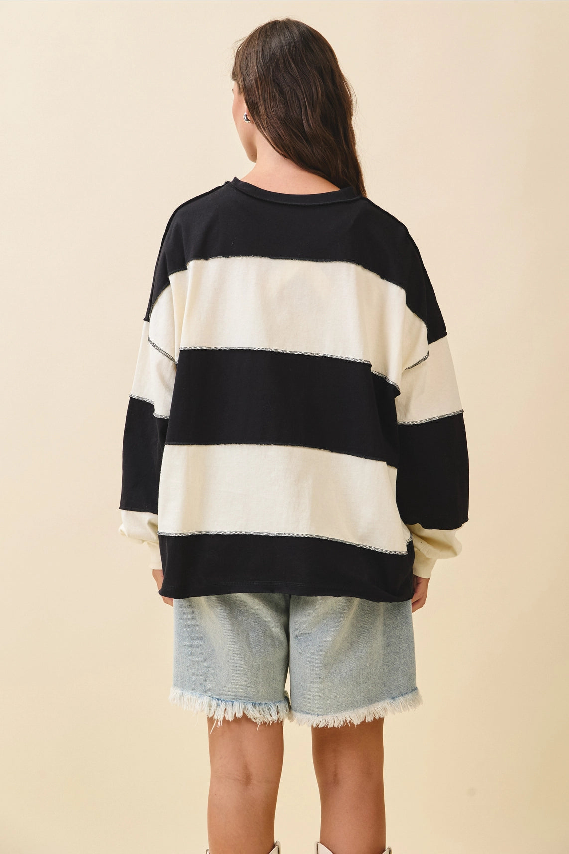 Contrast Panel Wild Cherry Long Sleeve Slouchy Pullover