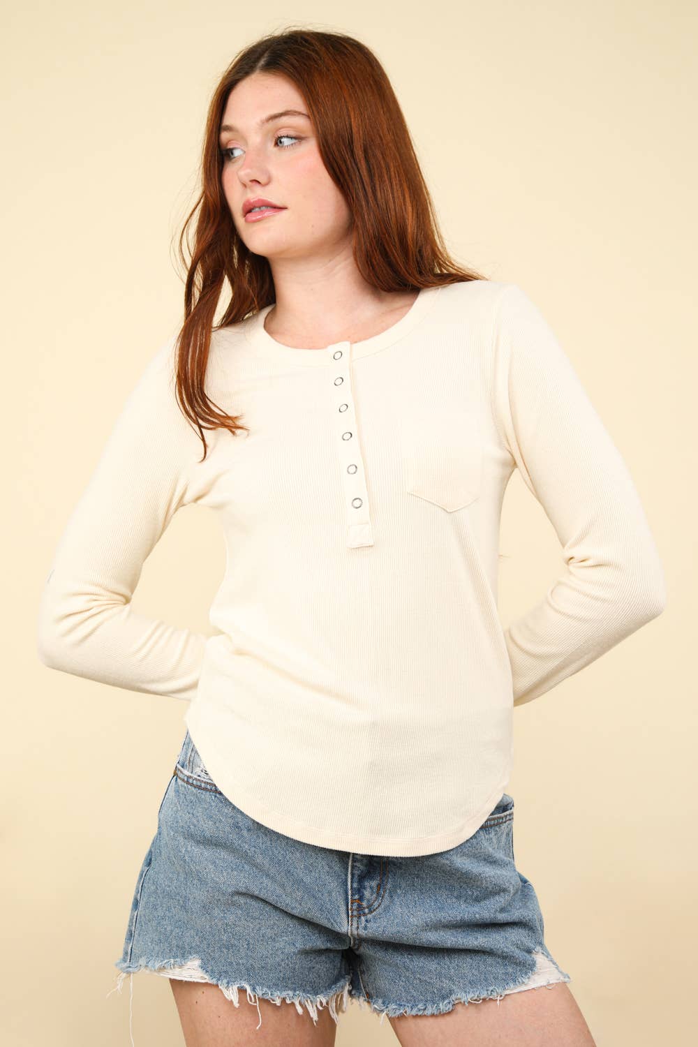 Soft Brushed Cream Solid Knit Casual Top