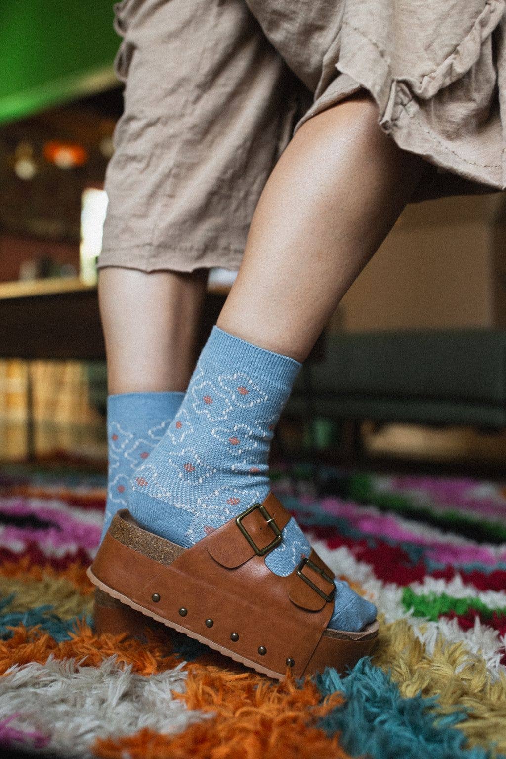Retro Bloom Socks - Blue