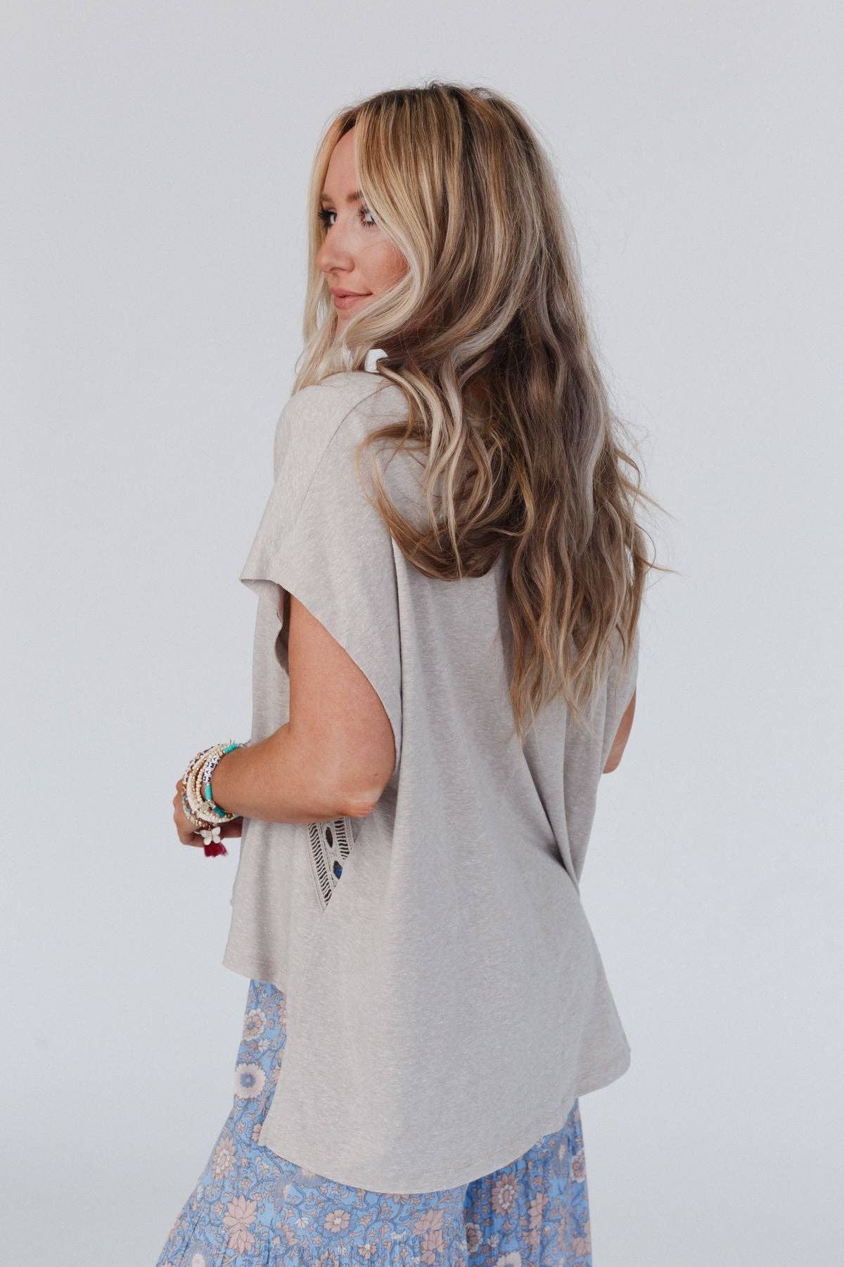 Camden Camel Lace V Neck Top