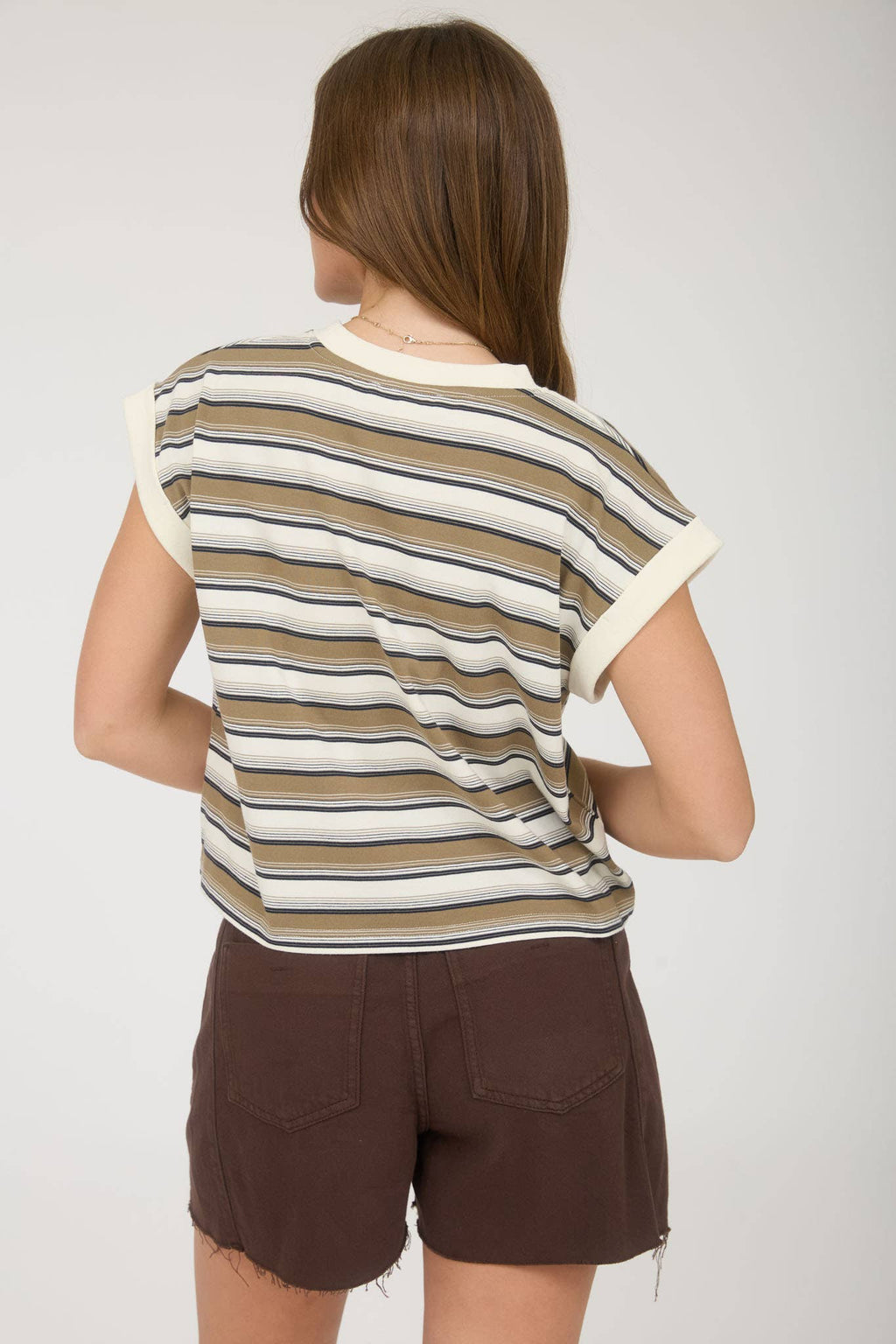 Cream Multi-Color Stripe Crewneck Sleeveless Knit Top