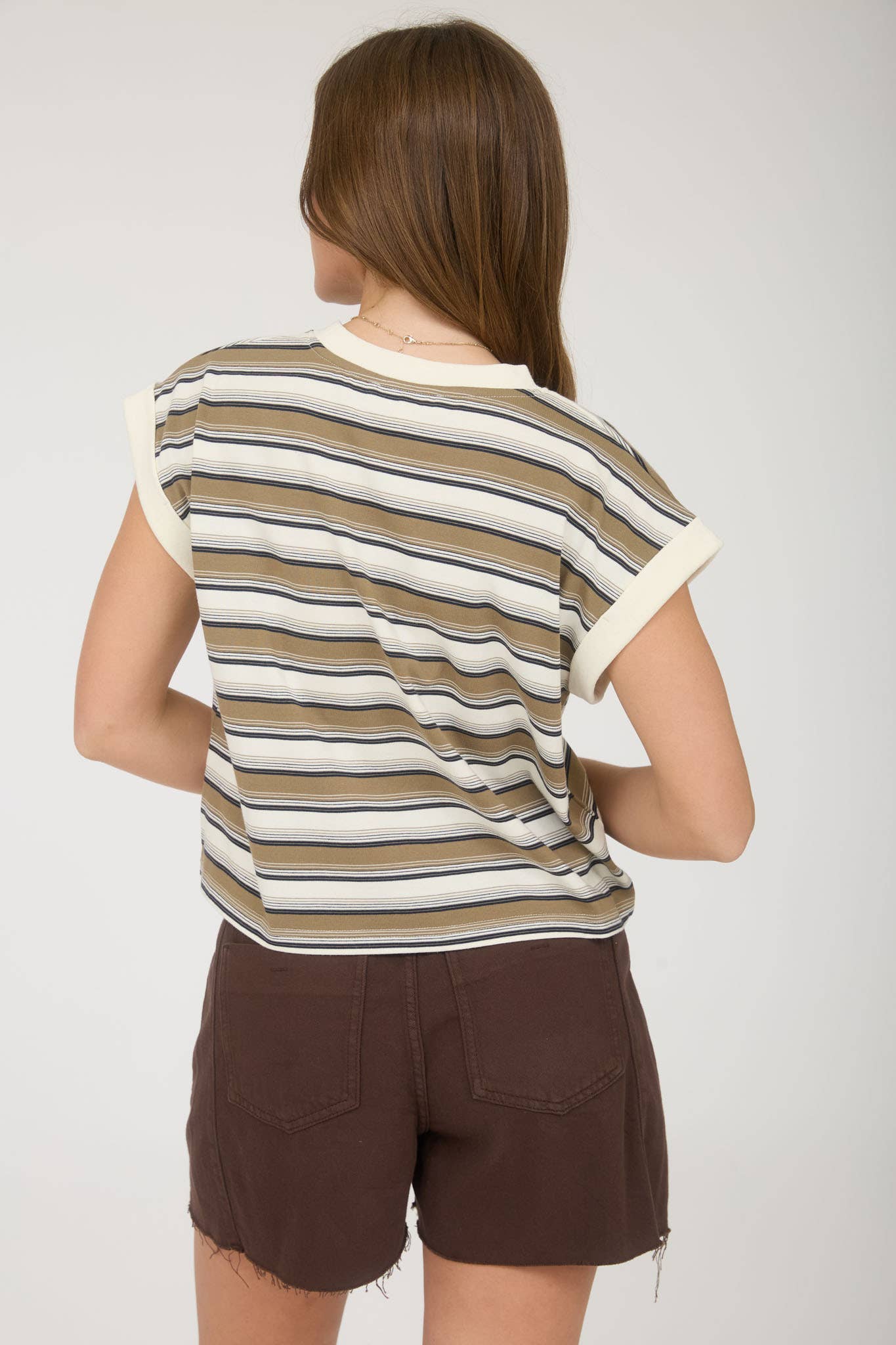 Cream Multi-Color Stripe Crewneck Sleeveless Knit Top
