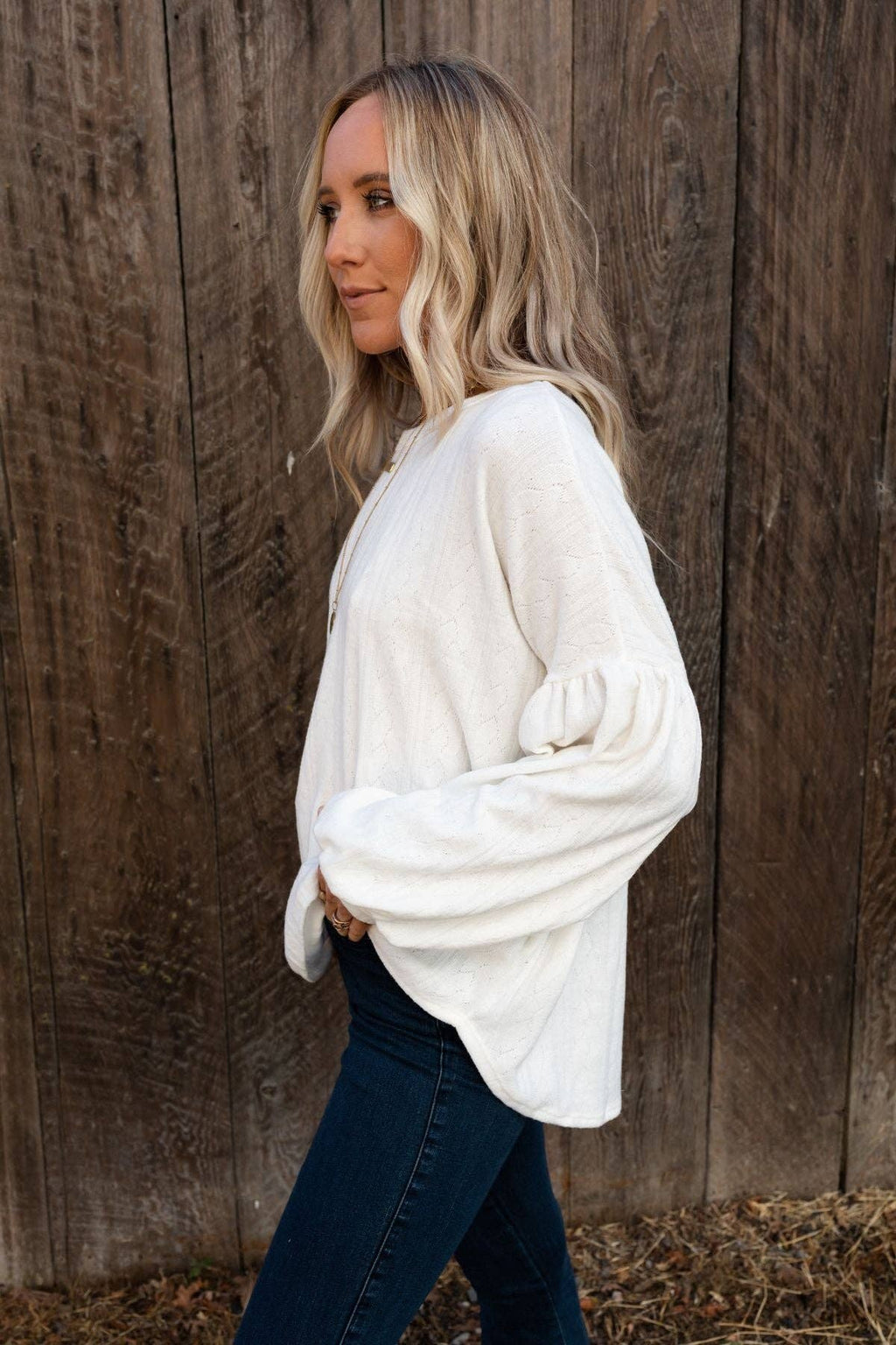 Sweet Heart Cream Balloon Sleeve Knit Sweater