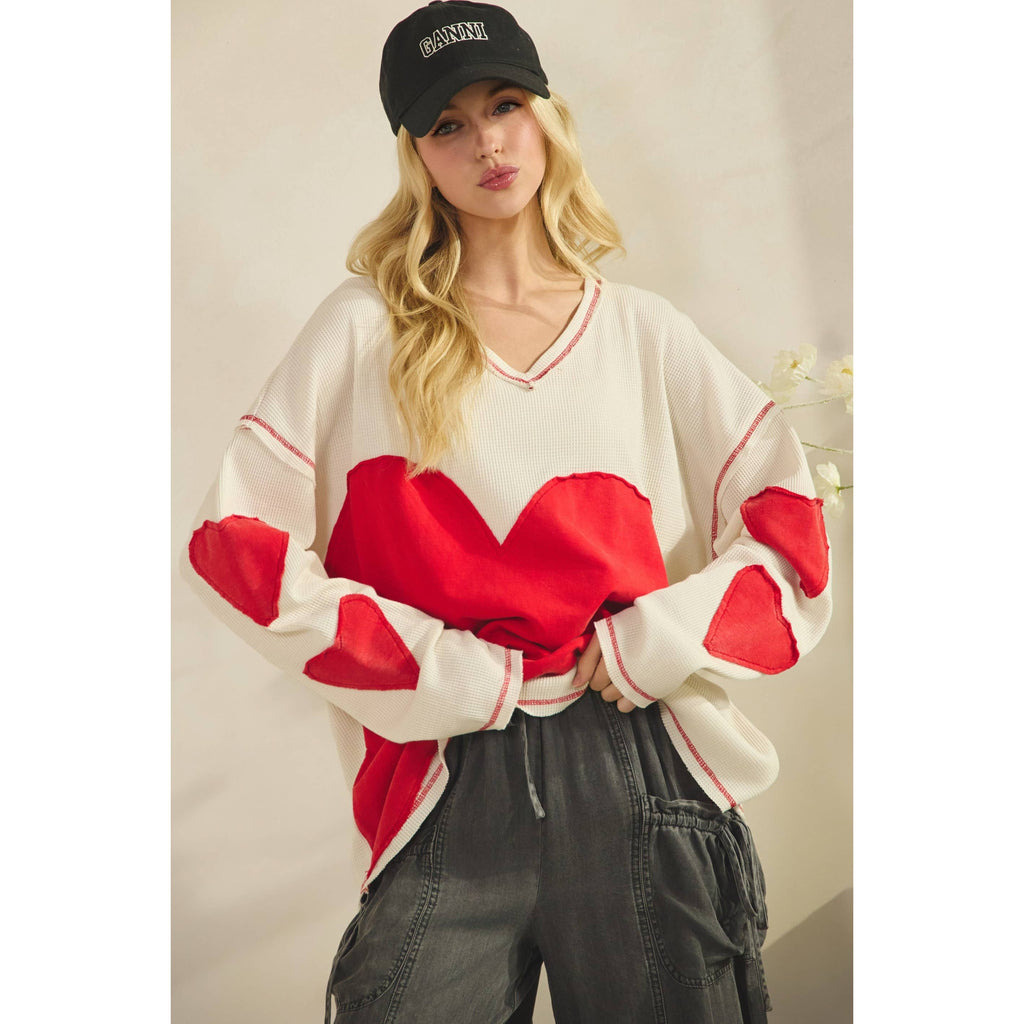 Patch Heart Waffle Pullover