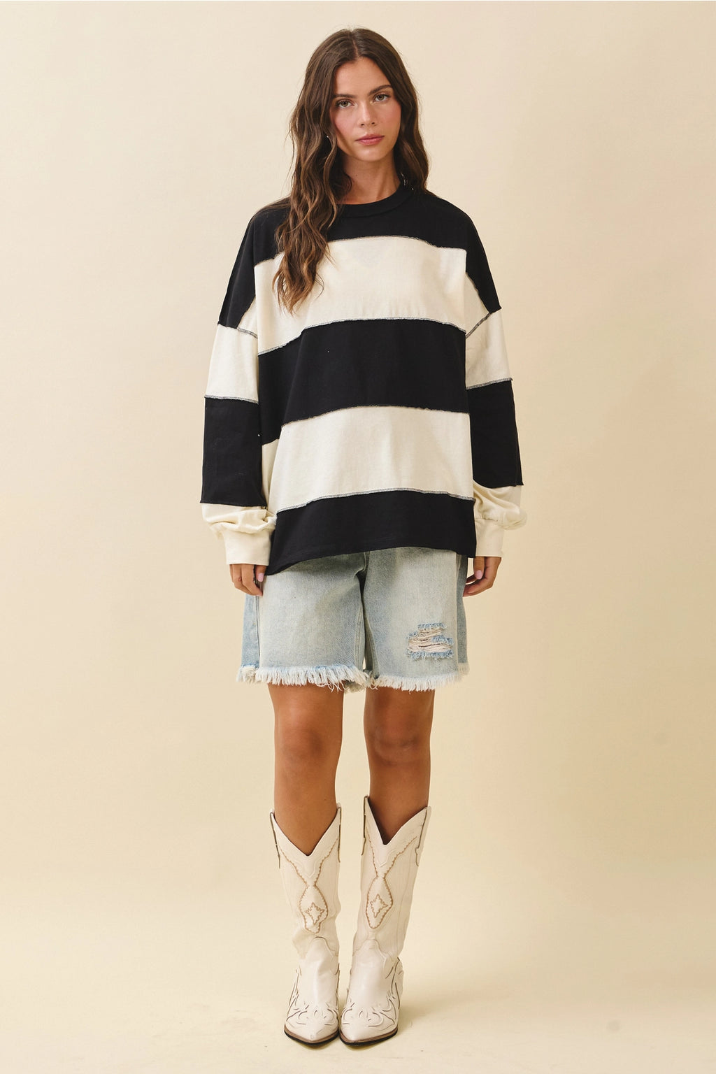 Contrast Panel Wild Cherry Long Sleeve Slouchy Pullover