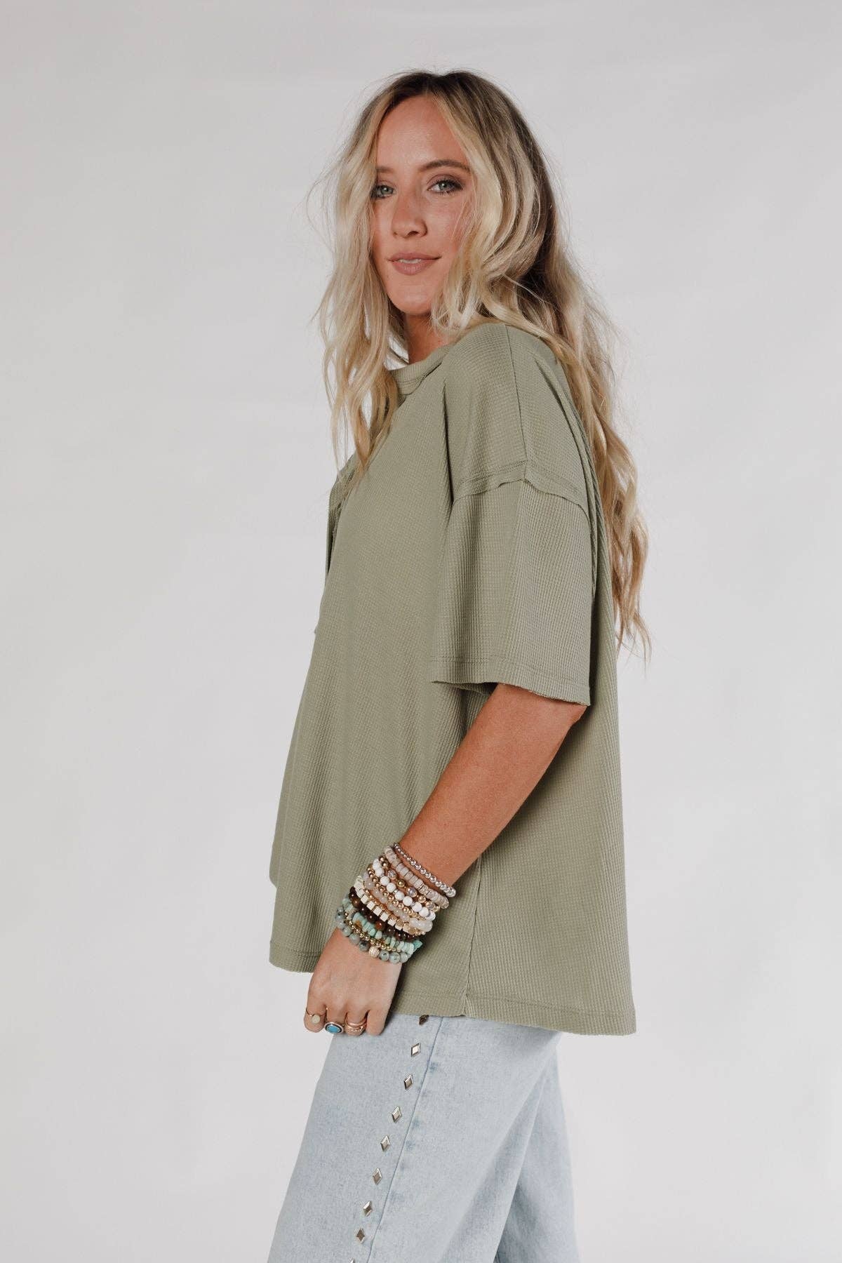 Soft Plume Henley Top - Sage