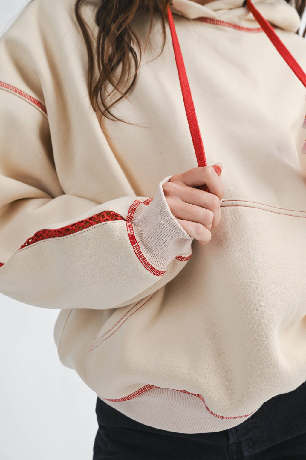 Contrast Red Stitch Oversized Hoodie