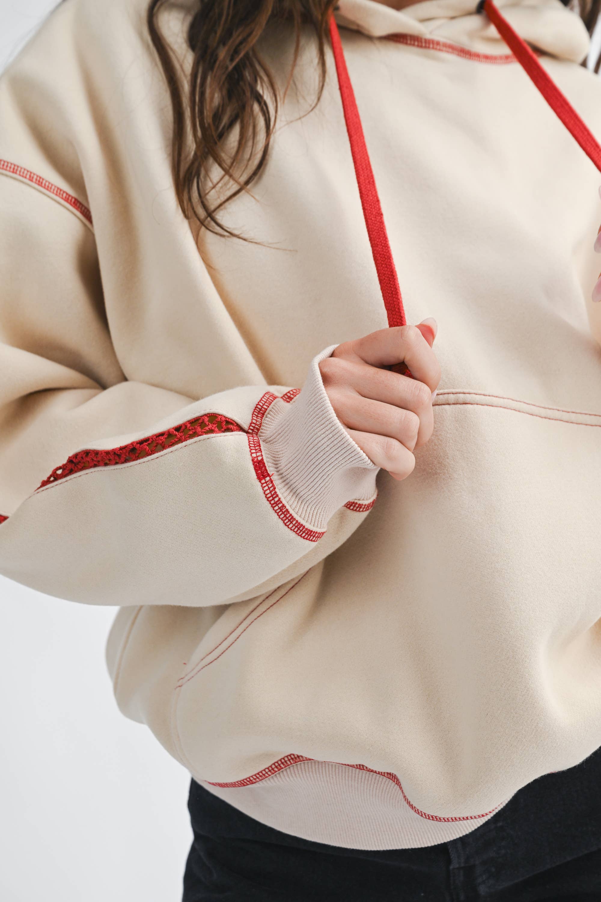 Contrast Red Stitch Oversized Hoodie