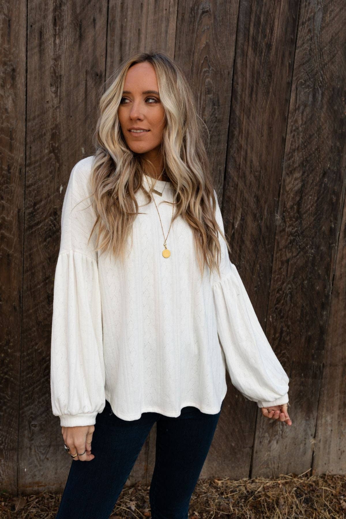 Sweet Heart Cream Balloon Sleeve Knit Sweater