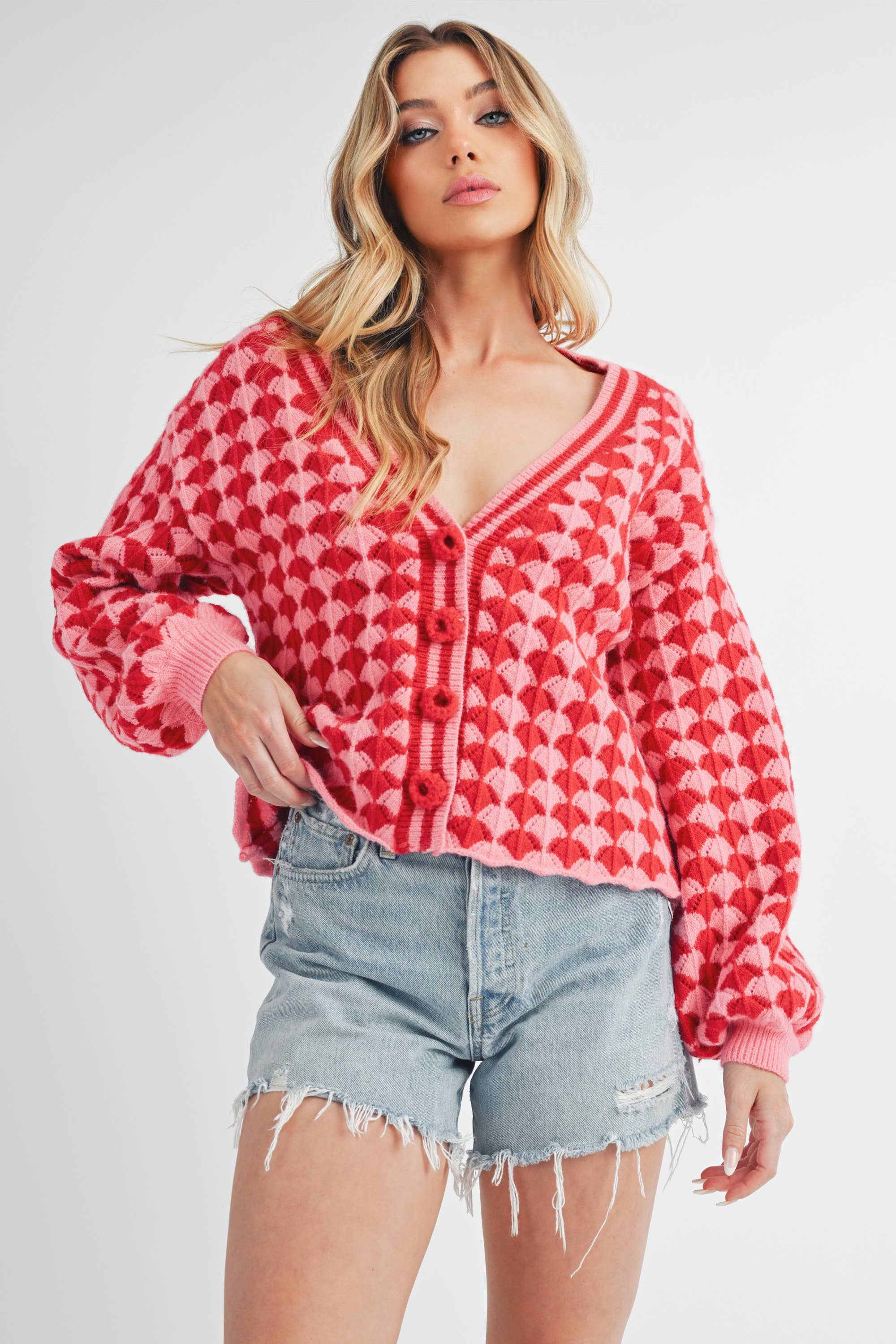 Fantasia Pink + Red Cardigan