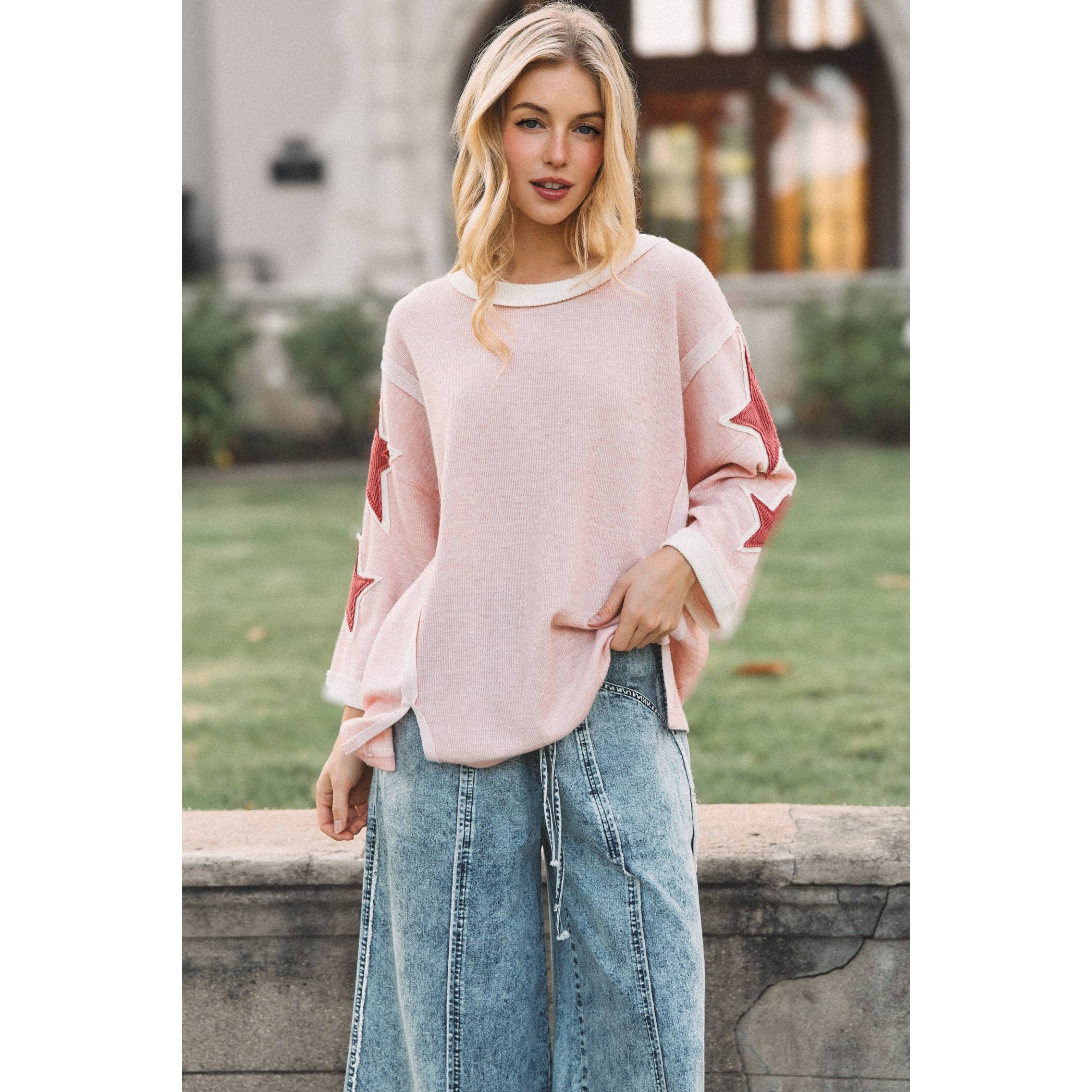 Pink + Red Starry Ribbed Shirt