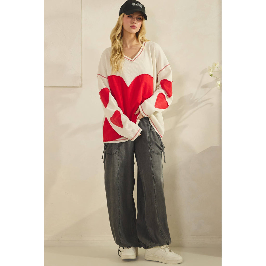 Patch Heart Waffle Pullover