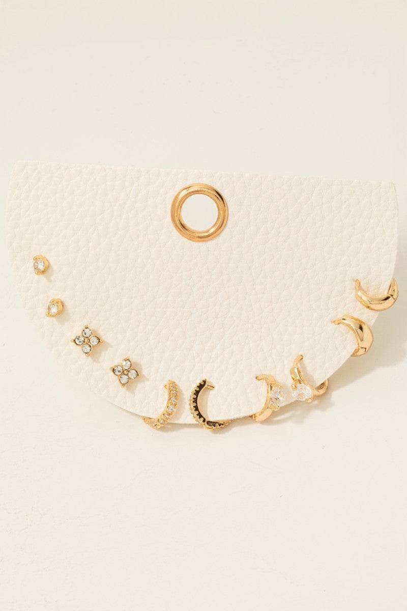 5pc Cz Clover Studs And Hoop Earrings Set
