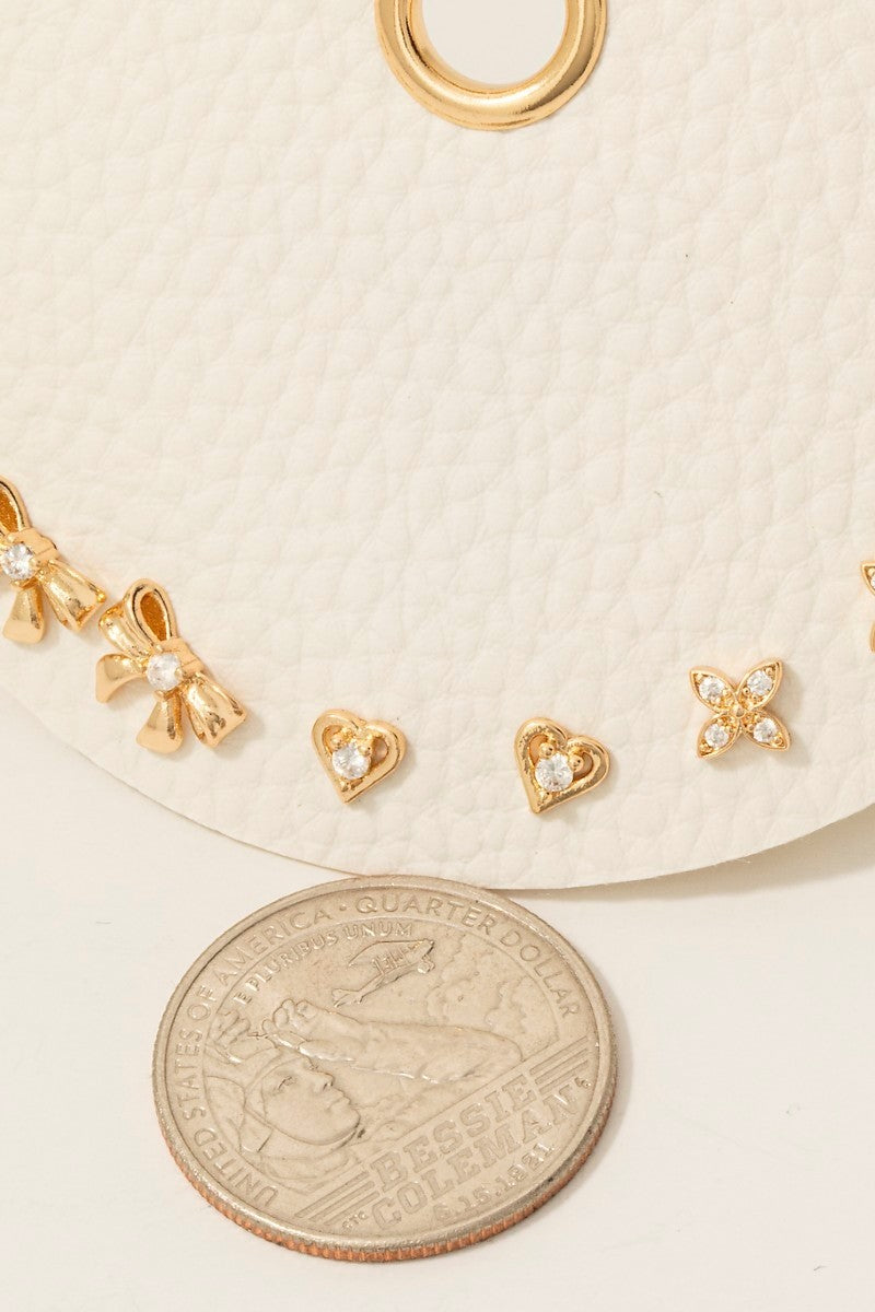 5pc Cz Heart Clover And Ribbon Bow Stud Earrings Set