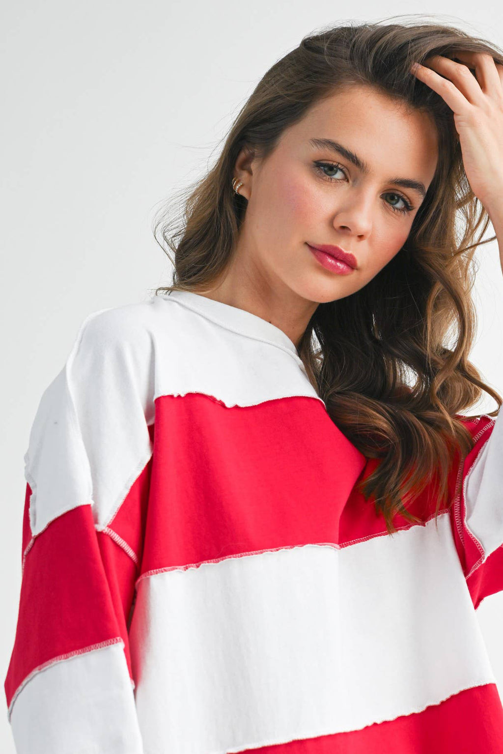 Contrast Panel Wild Cherry Long Sleeve Slouchy Pullover