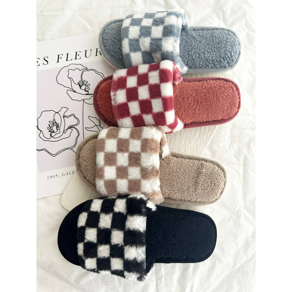 Red Checkered Pattern Cozy Slippers