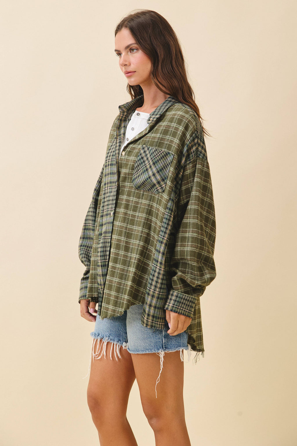 Kambrie Olive Plaid Flannel Shirt