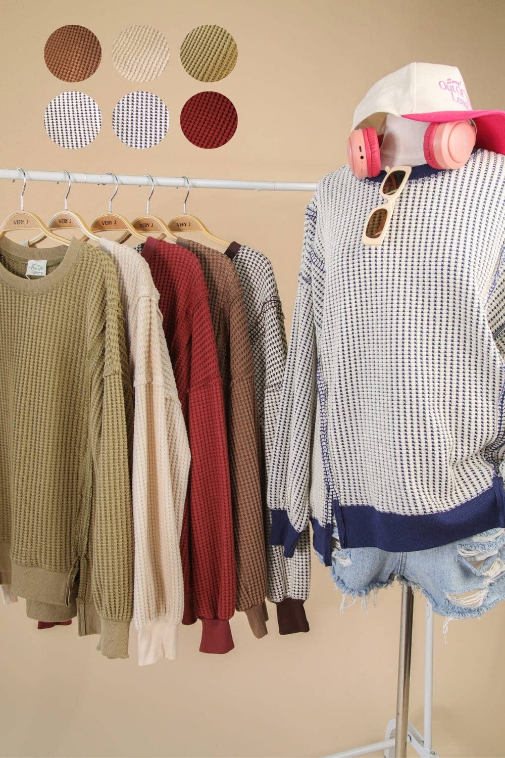 Oversized Mocha Waffle Knit Casual Top