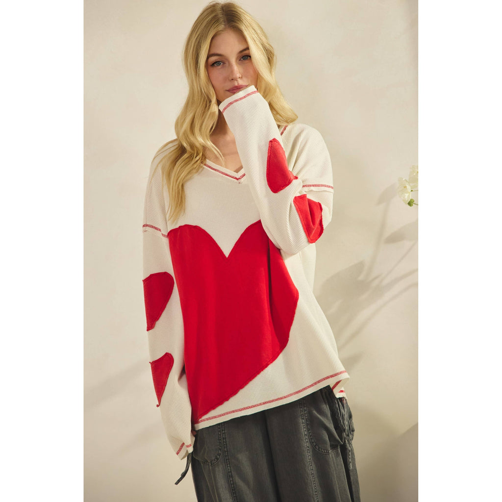 Patch Heart Waffle Pullover