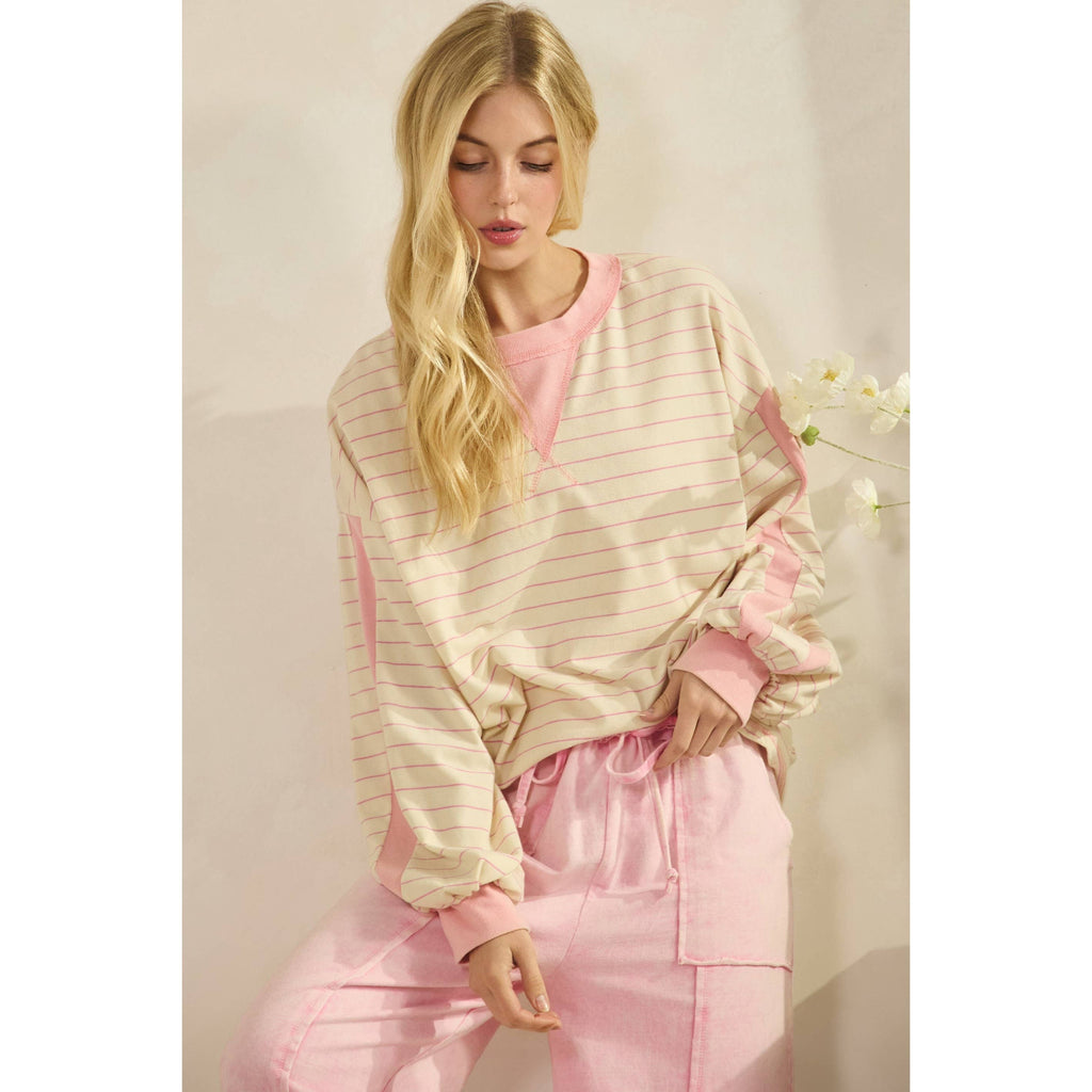 Pink Stripe Oversized Pullover