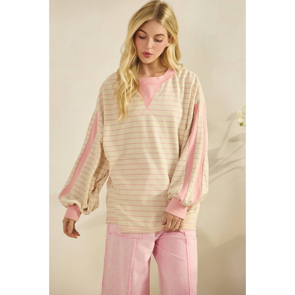 Pink Stripe Oversized Pullover