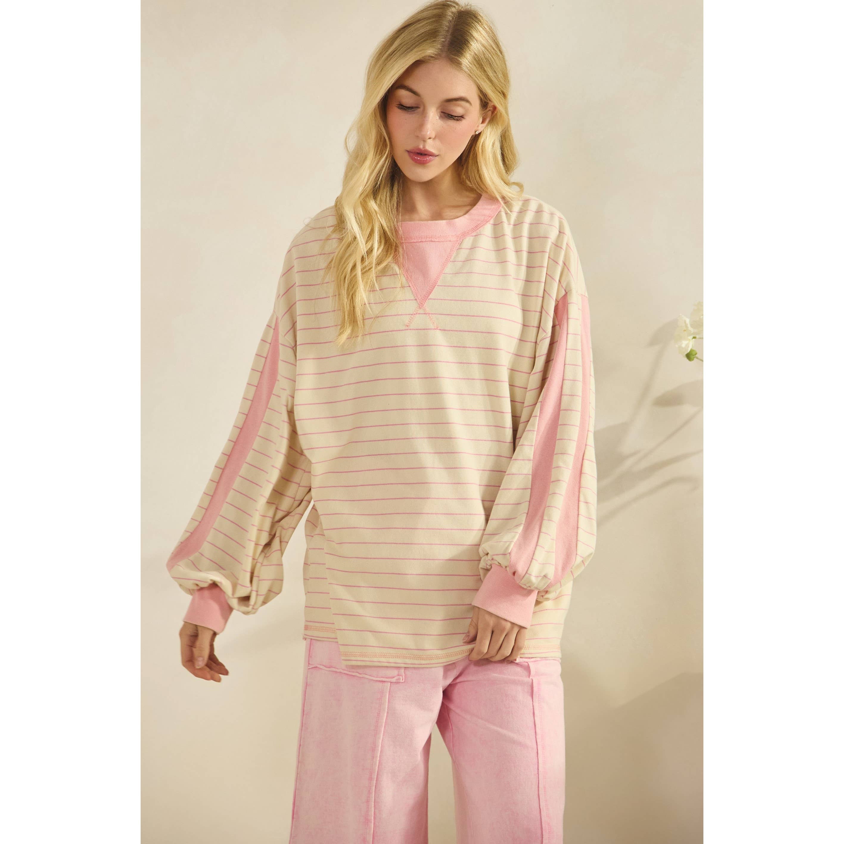 Pink Stripe Oversized Pullover