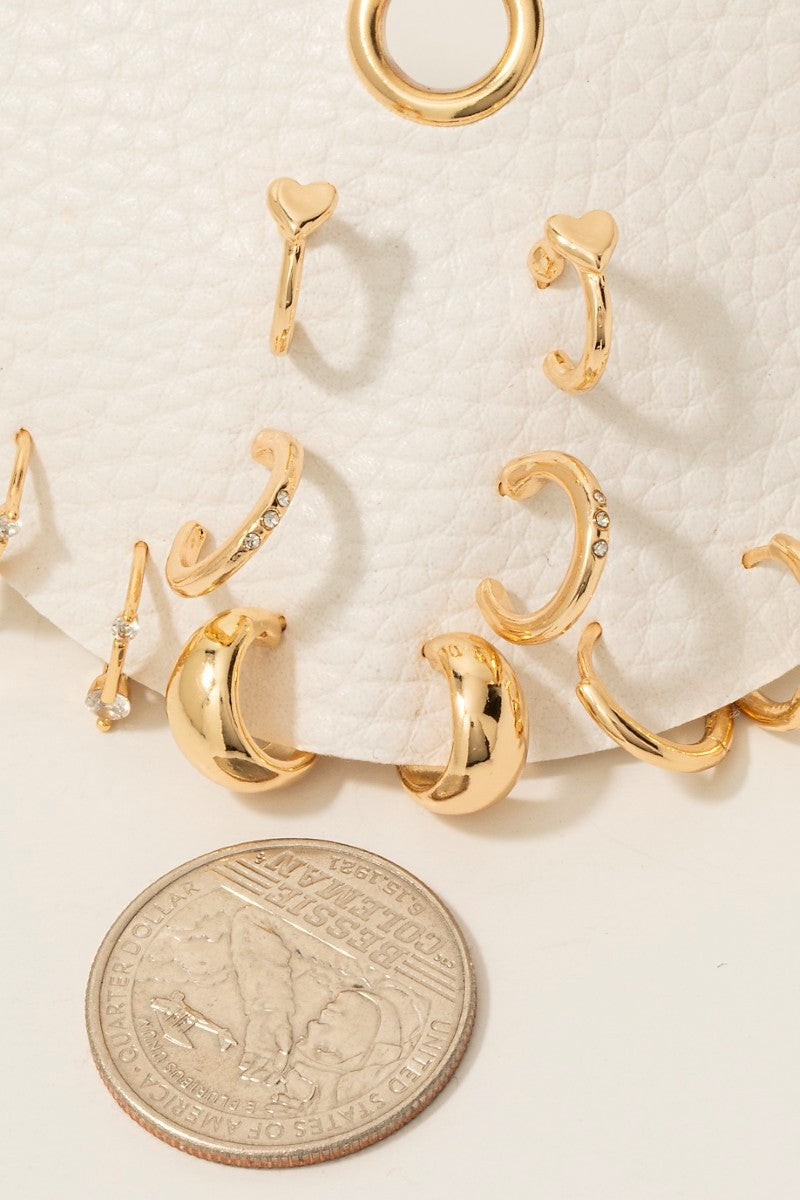 7pc Mixed Heart And Cz Hoop Earrings Set