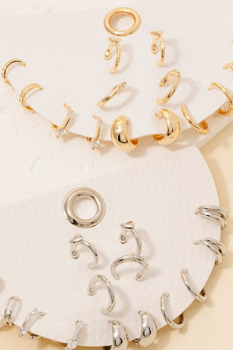 7pc Mixed Heart And Cz Hoop Earrings Set