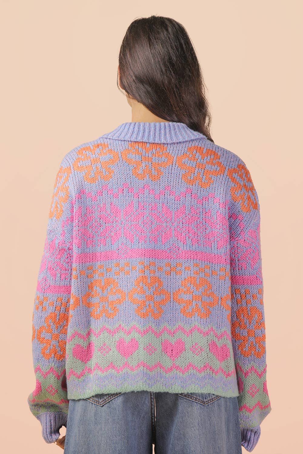 Oversized Button Down Pastel Graphic Knit Sweater Top