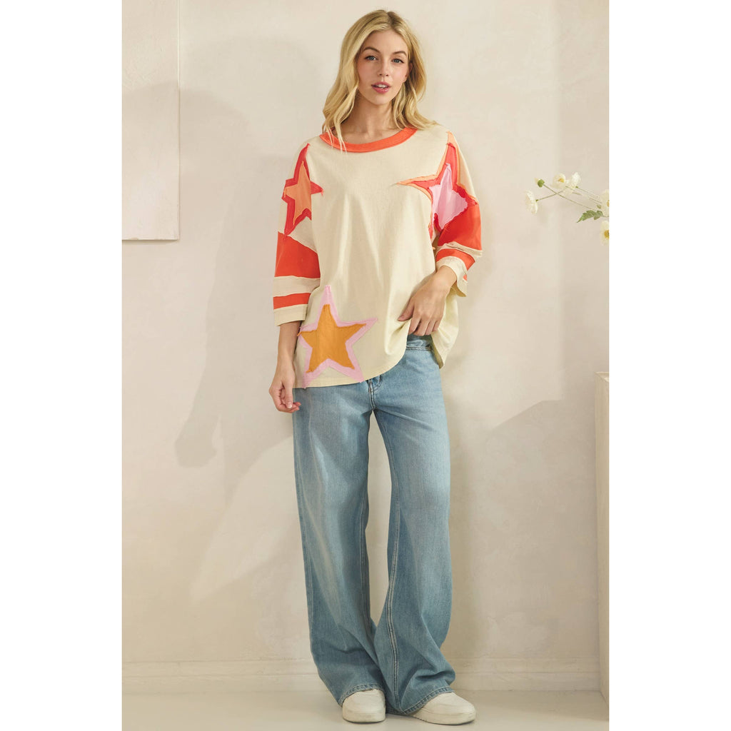 Colorblock Star Patch Applique Top