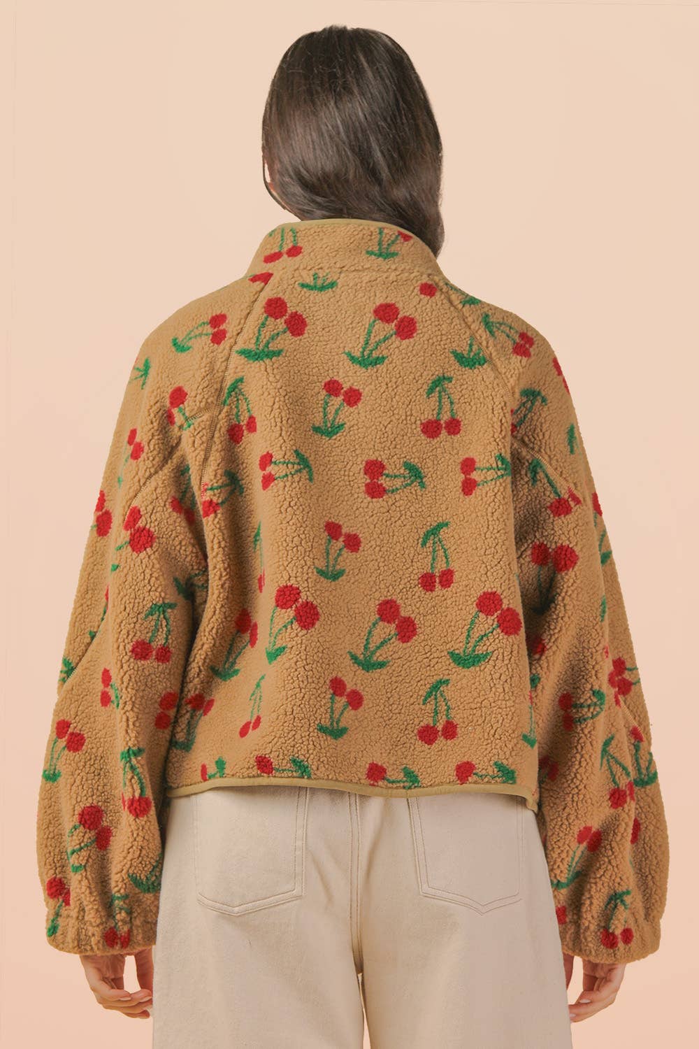 Choco Cherry Printed Fleece Oversized Jacket