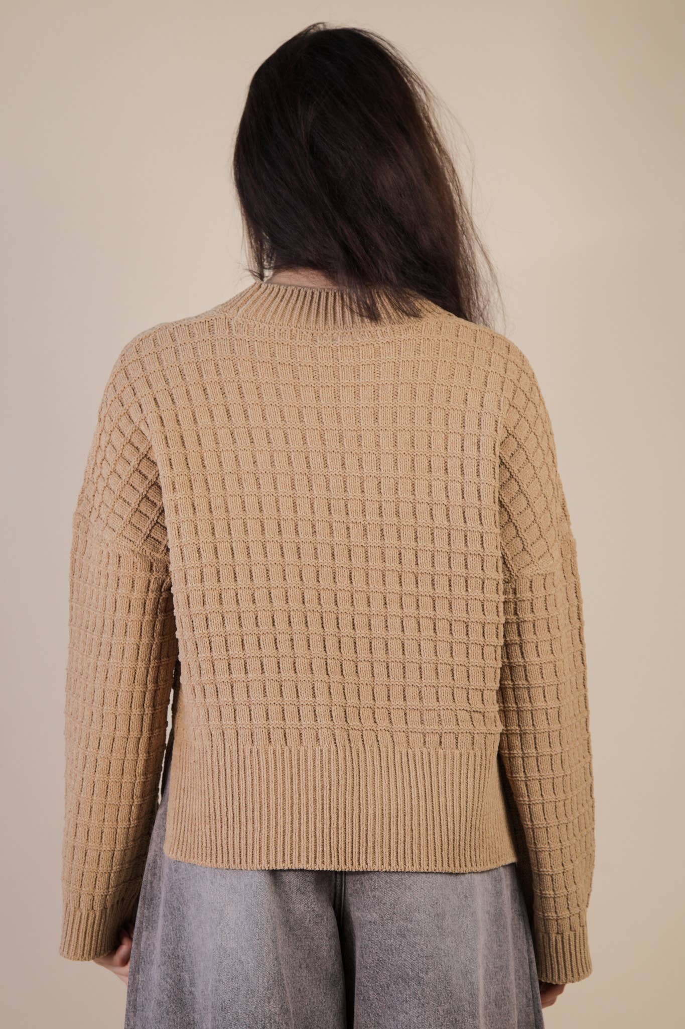 Oversized Textured Mocha Solid Casual Knit Sweater Top