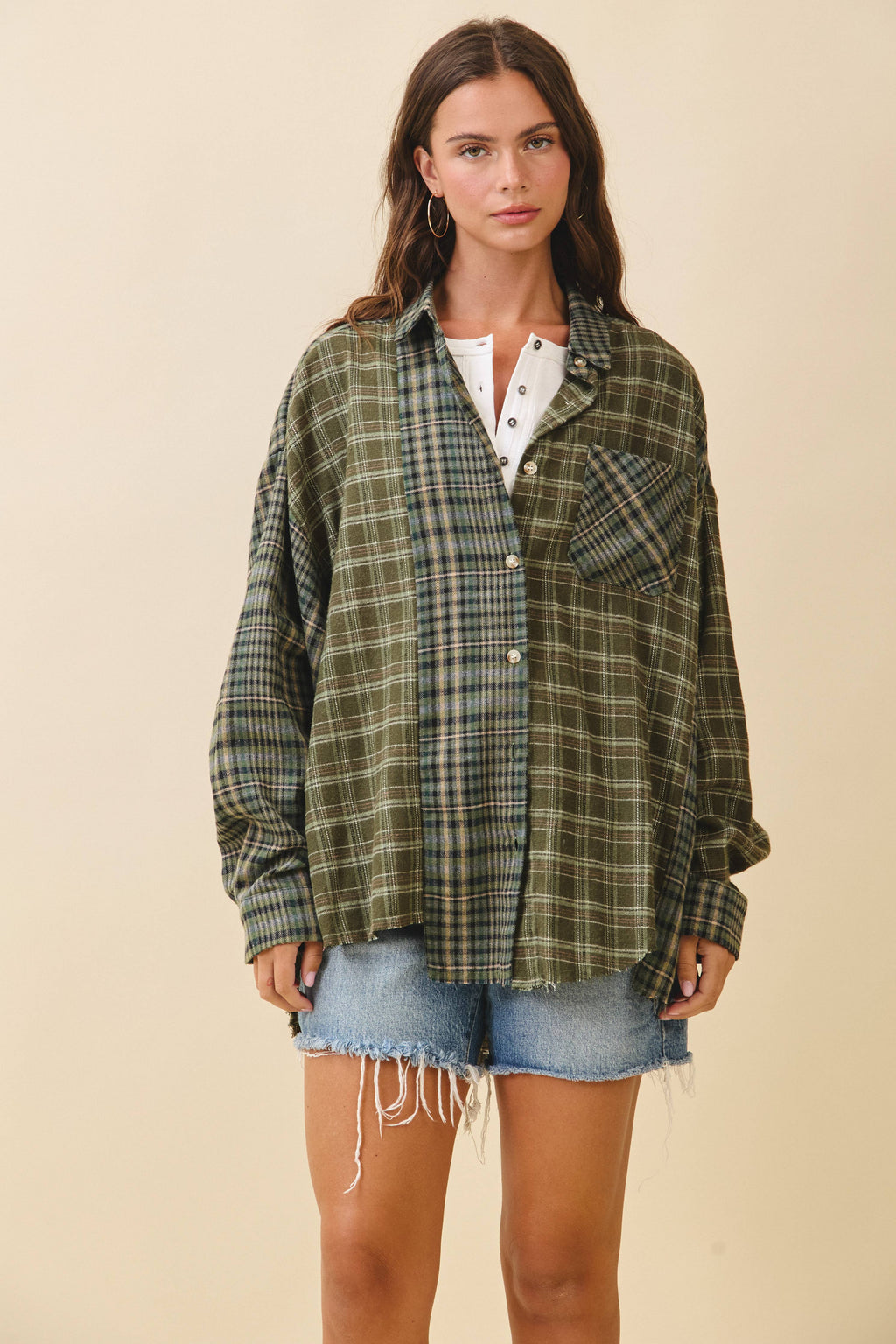 Kambrie Olive Plaid Flannel Shirt