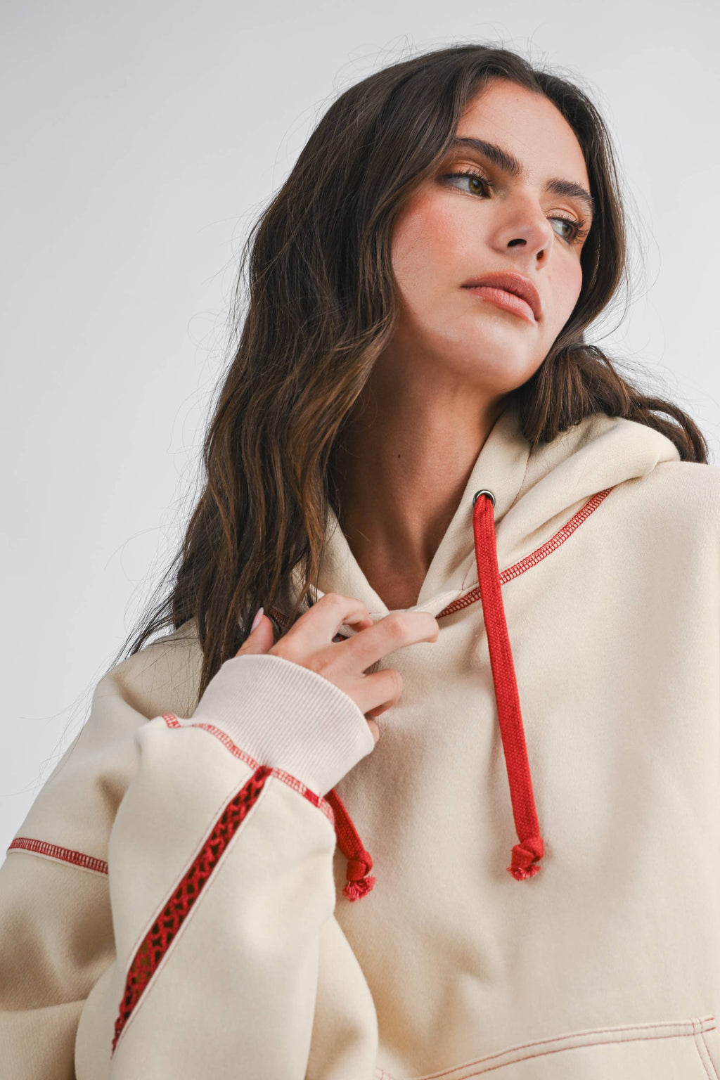 Contrast Red Stitch Oversized Hoodie