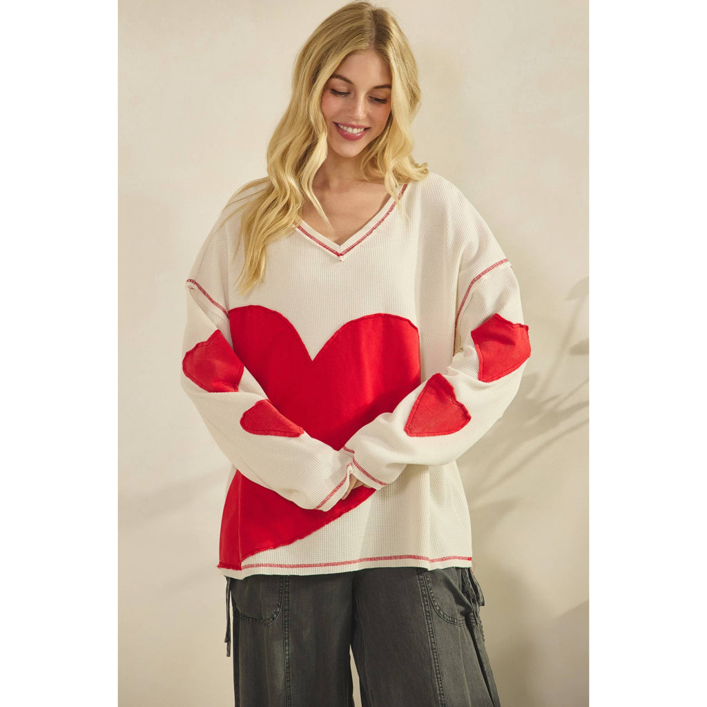 Patch Heart Waffle Pullover