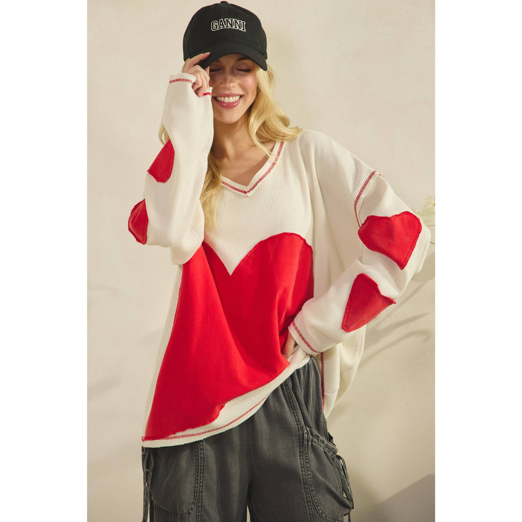 Patch Heart Waffle Pullover