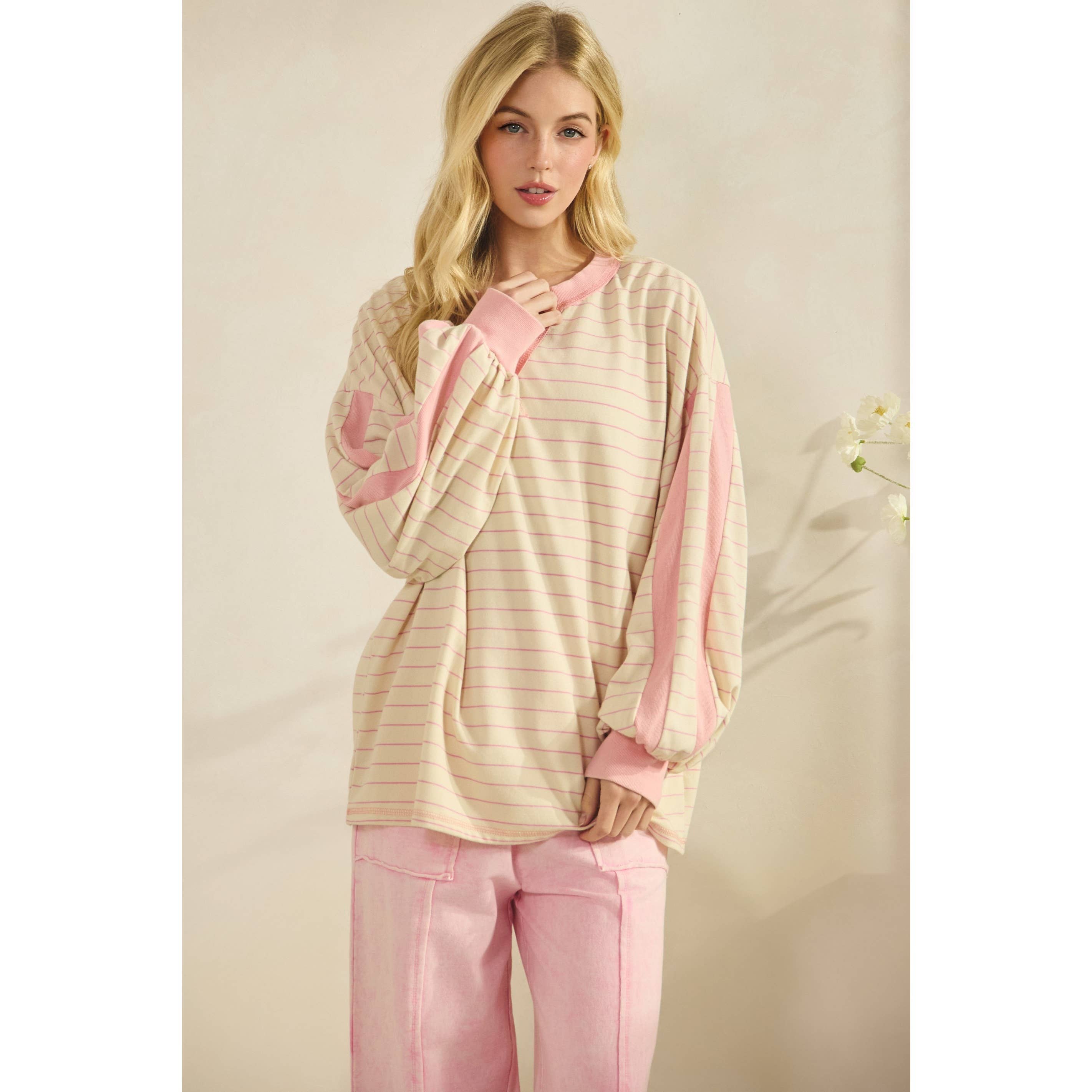 Pink Stripe Oversized Pullover