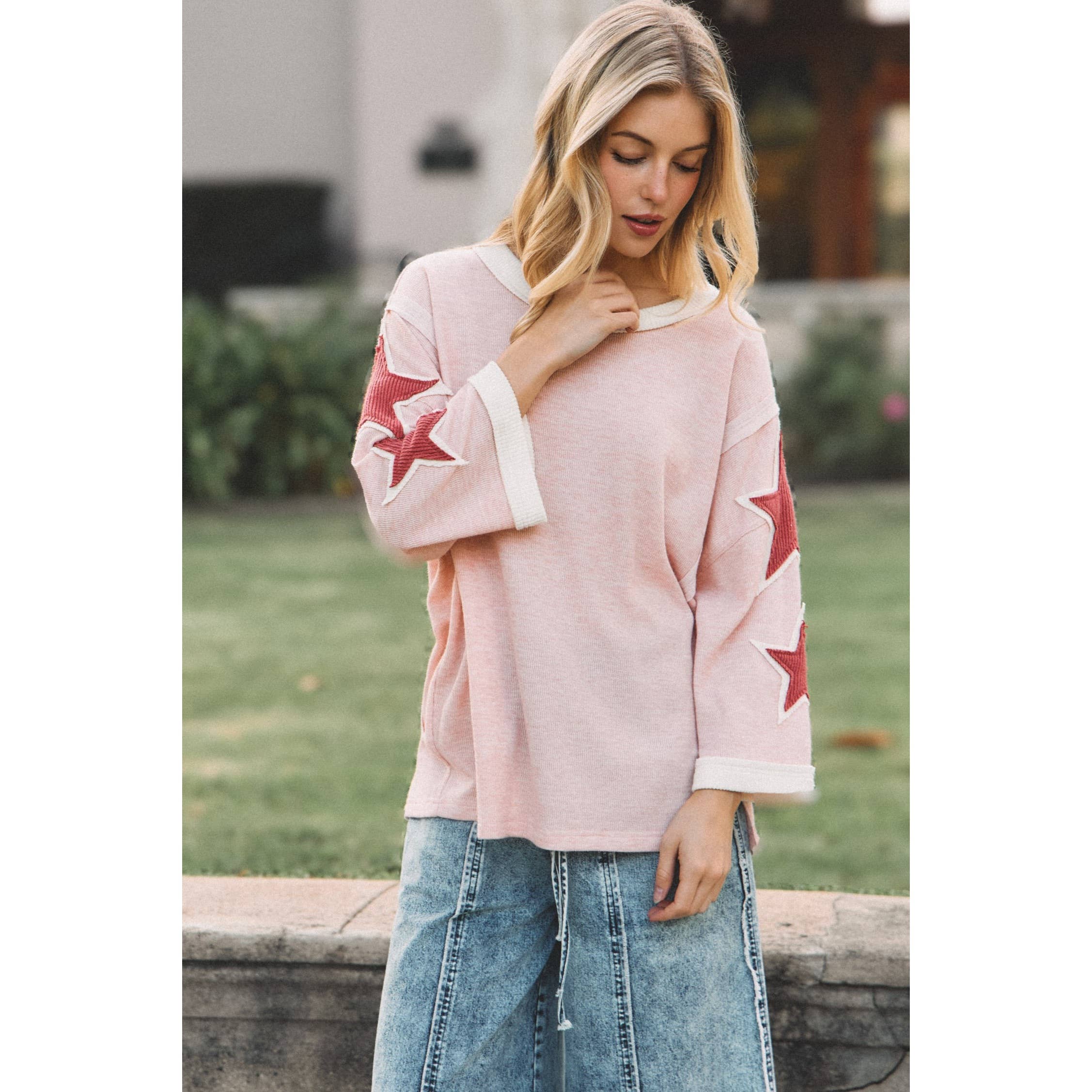 Pink + Red Starry Ribbed Shirt