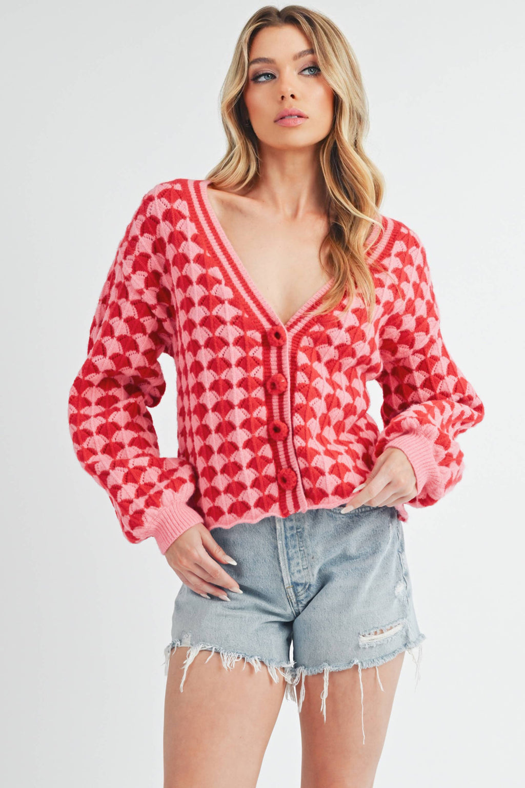 Fantasia Pink + Red Cardigan