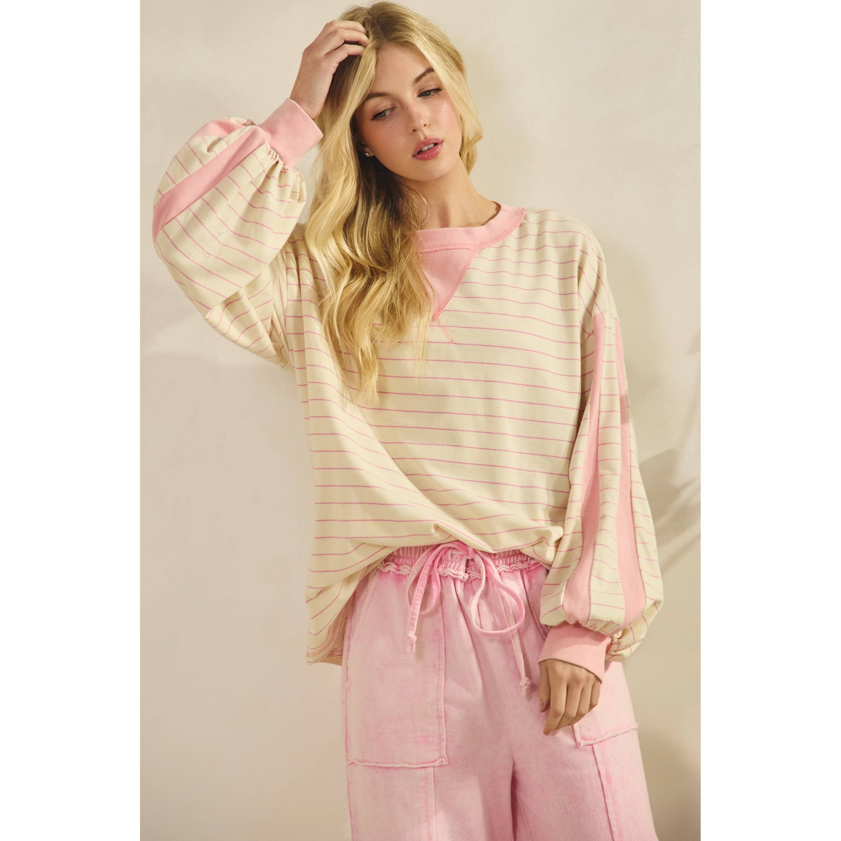 Pink Stripe Oversized Pullover