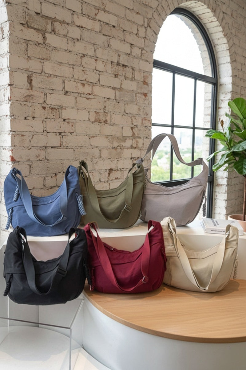 Large Grey Crescent Crossbody Bag
