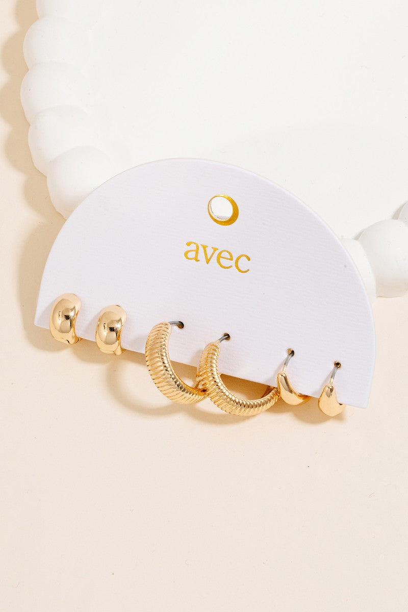 Assorted 3pc Metallic Gold Hoop Earrings Set