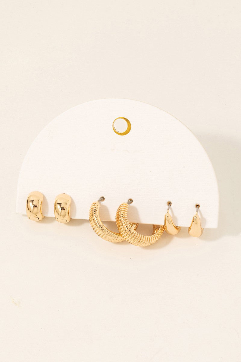 Assorted 3pc Metallic Gold Hoop Earrings Set