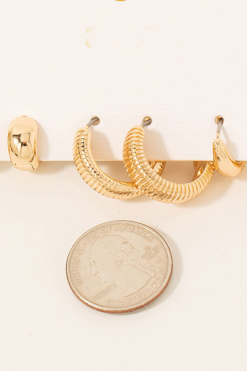 Assorted 3pc Metallic Gold Hoop Earrings Set