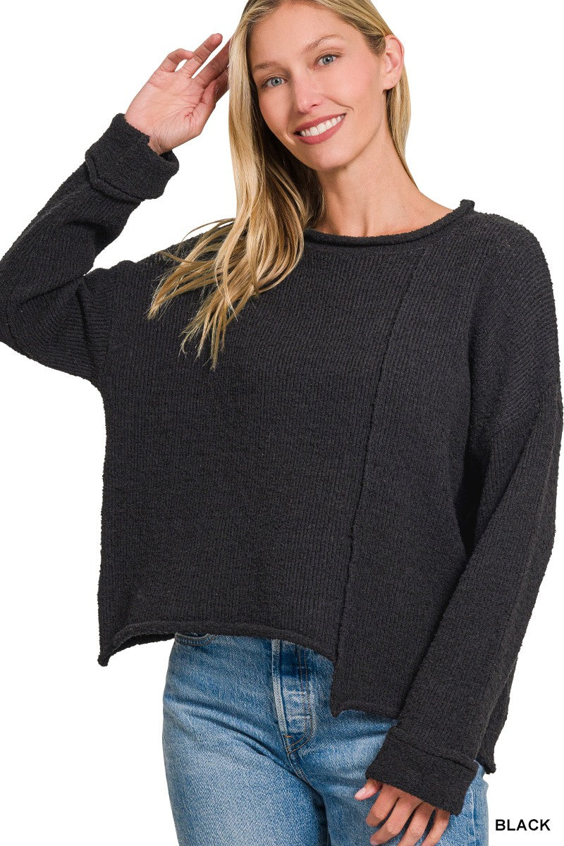 Asymmetrical Hem Black Sweater