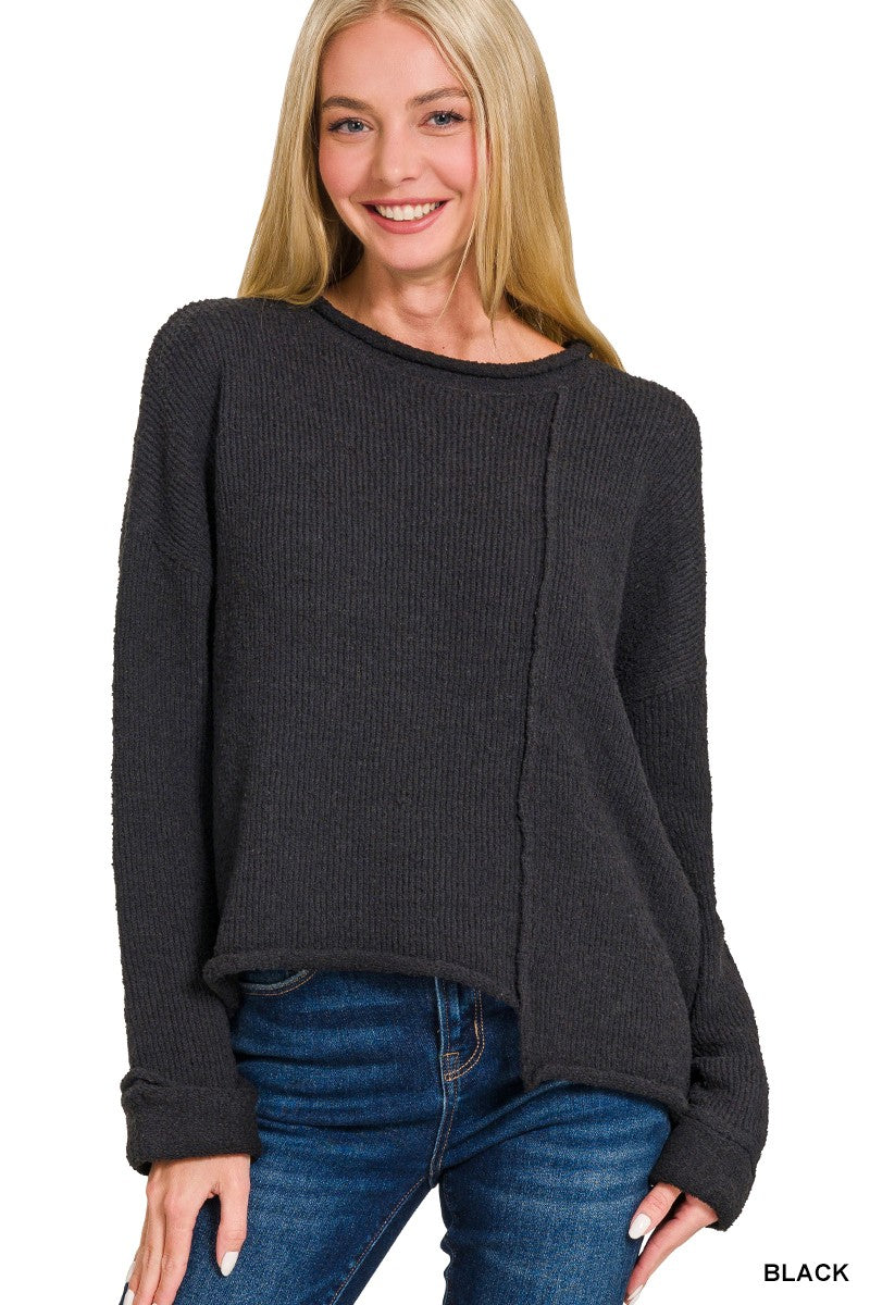 Asymmetrical Hem Black Sweater