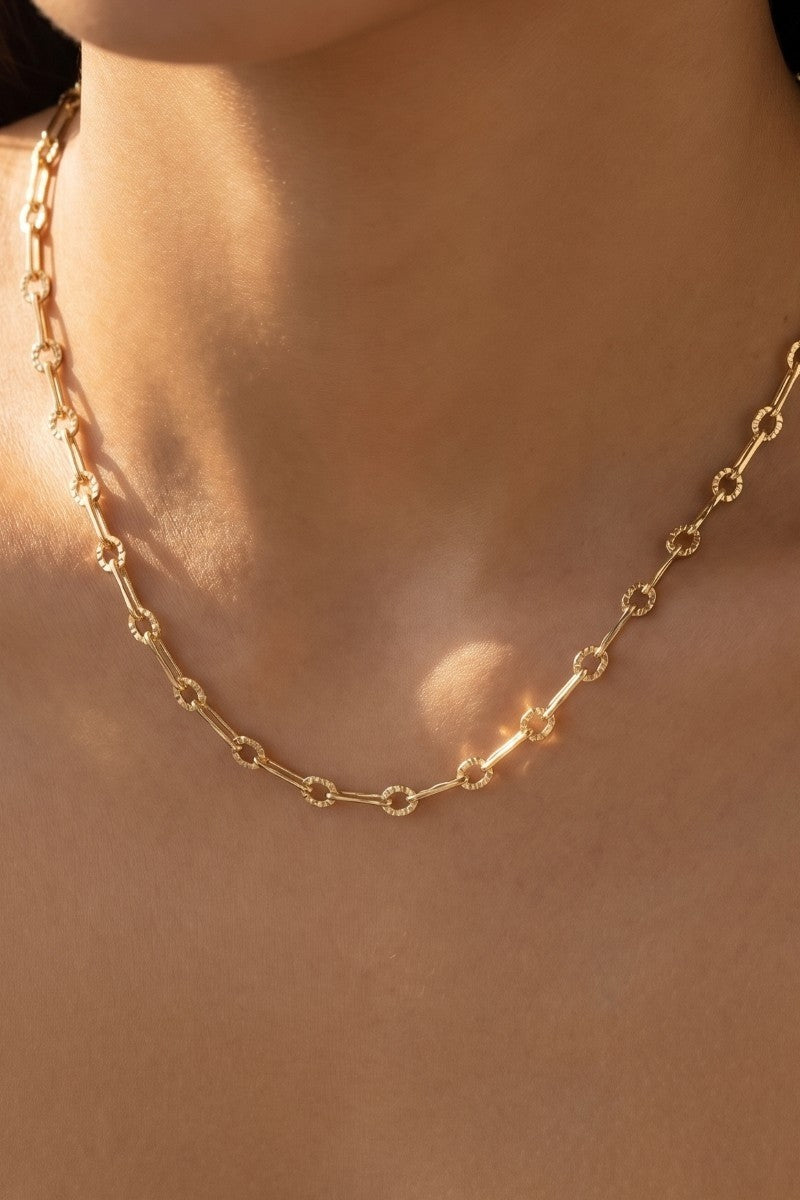 Gold Bar And Ring Link Station Chain Necklace