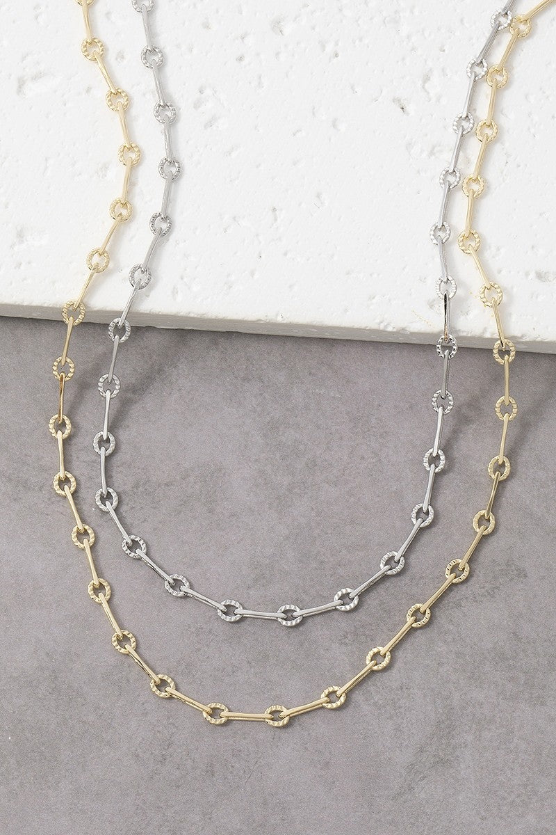 Gold Bar And Ring Link Station Chain Necklace