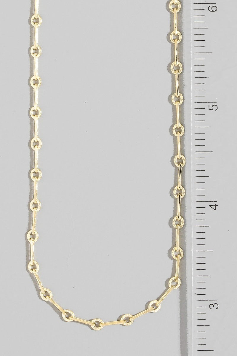 Gold Bar And Ring Link Station Chain Necklace
